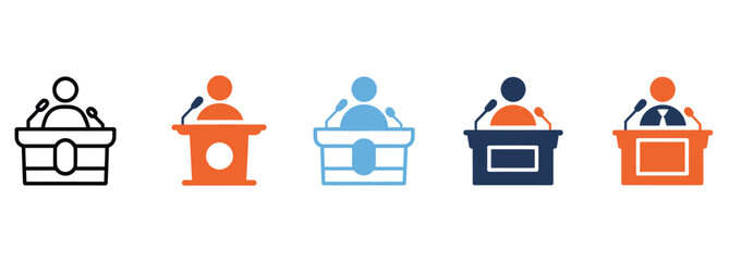 WebEngaging diverse public speaking podiums for announcements and conference presentations, an inclusive set of lectern symbols ideal for political campaigns and town hall meetings