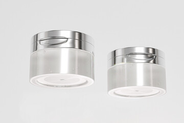 luxury silver metallic flip cap cream container, Square skincare Jar with beauty spatula mockup, facial mask packaging with flip top cap closure, cylindrical electroplating cosmetic container mockup