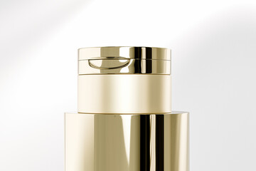 luxury golden cream jar with beauty spatula mockup, golden cylindrical skincare Jar mockup, facial mask packaging with flip top cap closure, Wide Mouth electroplating cosmetic skincare jar container