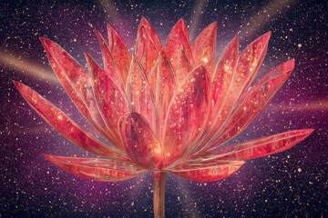 Peaceful World Equality Concept,Magical glowing lotus flower brings peaceful equality to world with cosmic galaxy nebula background stars sparkles