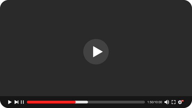 video player screen interface with play button and progress bar design  ui template vector
