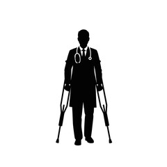 Doctor using crutches standing confidently as symbol of resilience for International Doctor's Day  