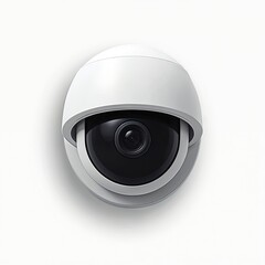White dome security camera isolated on white background. Tech device for surveillance protection. CCTV camera monitoring home office building area. Modern video equipment tech