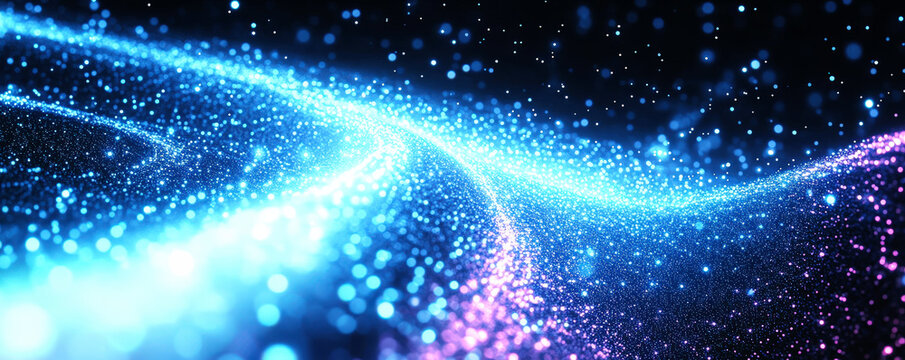 Dynamic Blue and Purple Glowing Particles with Curved Lines