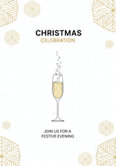 Champagne Toast Christmas Celebration Festive Party Invitation Design Isolated on White Background