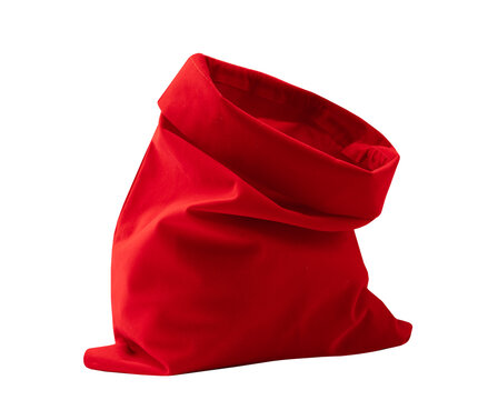 Santa Clause bag opened isolated, empty red sack laying cutout. - Powered by Adobe