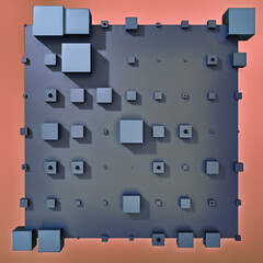 Naklejka premium A clean and professional 3D background featuring colorful cubes arranged in a balanced geometric grid on a soft pastel surface. 