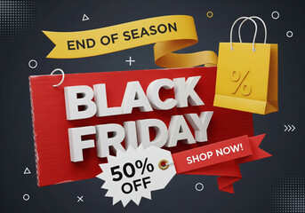 Black Friday Sale 50 Percent Off End of Season Shopping Discount Announcement
