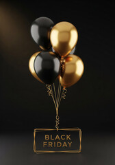 Elegant Black and Gold Balloons Tied to a Black Friday Sign for Promotional Events