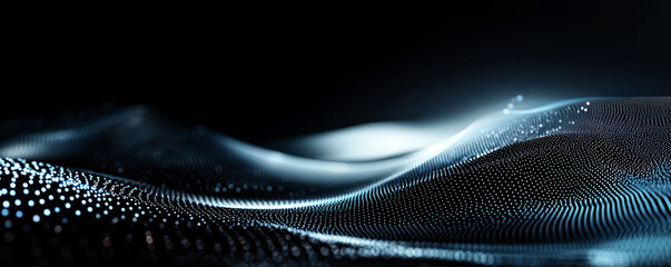 Abstract digital wave pattern with glowing particles and smooth curves