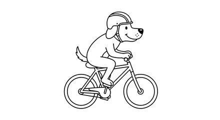 Fototapeta premium Dog riding a bicycle wearing a helmet, an illustration of safety and fun
