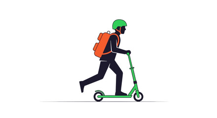 Obraz premium Modern delivery guy riding scooter with backpack cartoon illustration isolated on white background