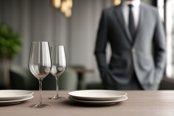 Know Customer Bonding Social Concept, Elegant table know customer bonding for social dining with wine glasses and plate upscale restaurant