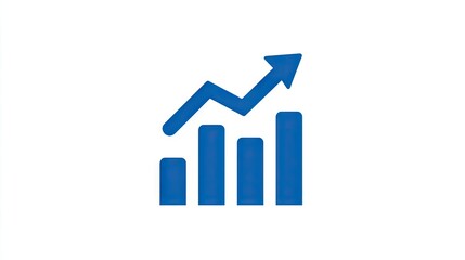 Blue upward trend graph icon on white background for business and finance