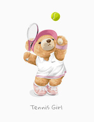 cute girly bear doll tennis player vector illustration - created by hand drawn