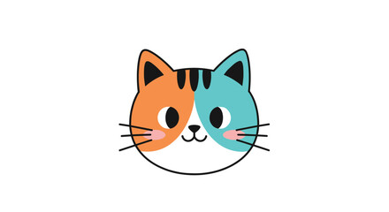 Obraz premium A cute and colorful cat face with two different colored ears and cheeks.