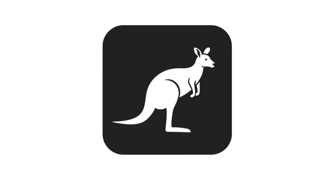 Elegant kangaroo icon on a black square background for web or app design
