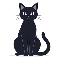 Obraz premium Illustration of a black cat sitting upright with a curled tail.