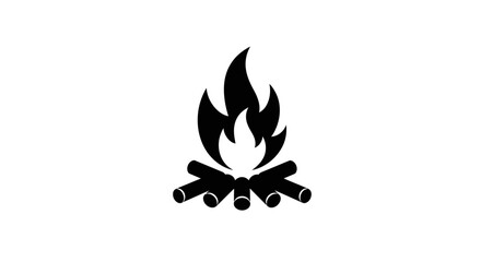 Minimalist vector illustration featuring a stylized campfire with logs and flames