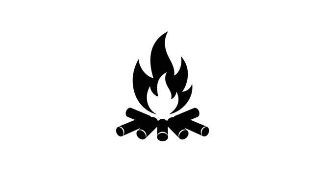 Minimalist vector illustration featuring a stylized campfire with logs and flames