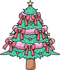 Groovy Christmas Tree with Garland and Bows Illustration