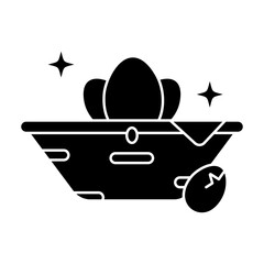 Basket with eggs solid icon, farm food organic vector illustration