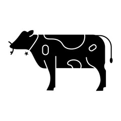 Cow solid icon. Farm animal dairy cattle vector illustration