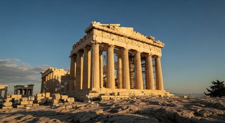 Fototapeta premium Ancient Greek Parthenon Temple on Acropolis During Sunset with Clear Sky
