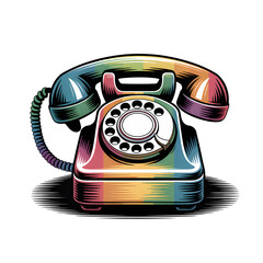 A vintage rotary phone reimagined in vibrant rainbow hues symbolizing connection and diversity with