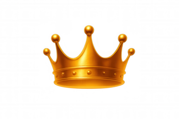 Shiny golden crown symbolizing royalty, power, dominance, guidance, accomplishment, and triumph, set against a clear background