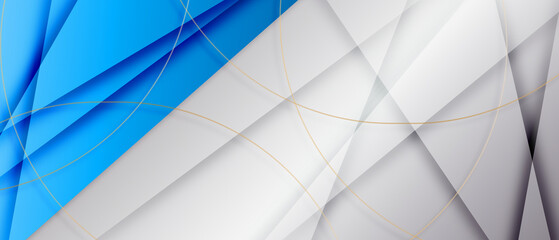 Abstract luxury grey and blue elegant geometric diagonal overlay layer background with golden lines