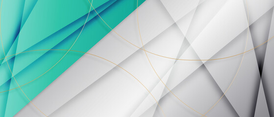 Abstract luxury grey and green elegant geometric diagonal overlay layer background with golden lines