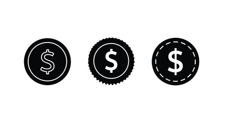 Simple black and white icons depicting three us dollar currency symbols