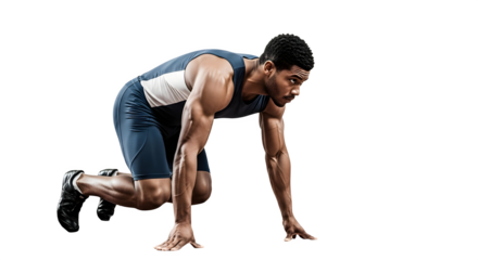 Sprinter in Starting Blocks on Track, Transparent PNG