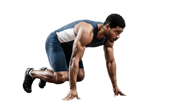 Sprinter in Starting Blocks on Track, Transparent PNG