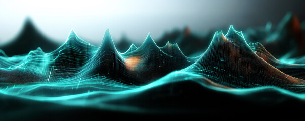 Abstract digital landscape with glowing wave patterns and futuristic design