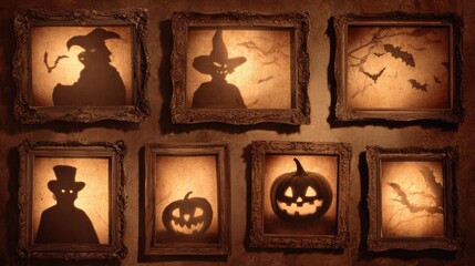 Shadows of Halloween in Vintage Frames with Spooky Decorations
