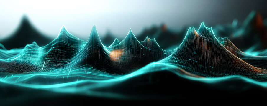 Abstract digital landscape with glowing wave patterns and futuristic design
