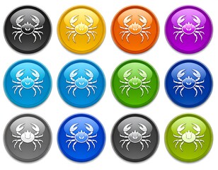 Crab icons in colorful buttons