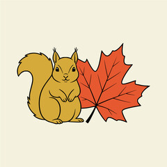 Whimsical Squirrel and Autumn Leaf Illustration for Seasonal Designs