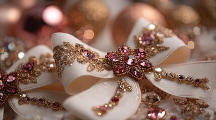 Fototapeta premium Elegant Decorative Bow with Sparkling Gems and Shimmering Textiles
