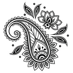 Intricate paisley ornamental mandala indian mehndi style silhouette design