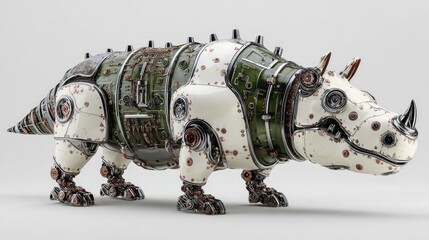 Mechanical Rhino Sculpture with Industrial Design Elements