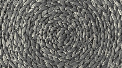 Close-up, high-angle shot of a gray woven texture, with a spiral or circular pattern