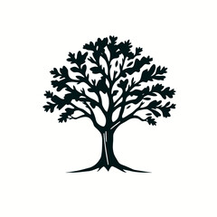Silhouette of a leafy tree with visible roots, depicted in a simple, graphic style against a white background.
