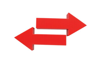 Two red arrows are displayed, facing opposite directions, symbolizing exchange, transfer, or reversal. The image represents the concept of interchange and reciprocity.