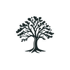 Obraz premium Silhouette of a tree with full foliage, depicted in a simple, graphic style against a white background.