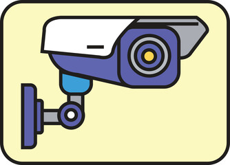 Vector illustration of a security camera on a yellow background for safety and crime prevention