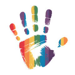 A rainbow handprint expressing individuality and supporting diversity on a crisp white background