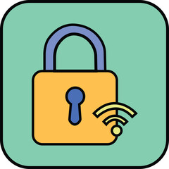Illustrative representation of secure wireless connection symbolized by a lock and wifi symbol